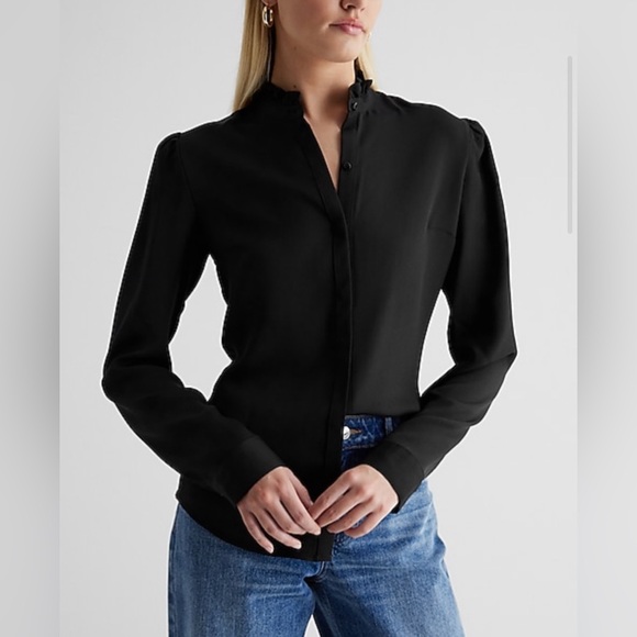 Express black ruffled long sleeved classic and sexy top - Picture 4 of 7